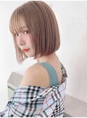 ベーシュカラー　切りっぱなしボブ　透明感　ニュアンスカラー
