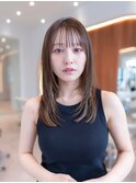 大人かわいい前髪セシルカットココアブラウンフリンジウェーブ