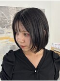 顔まわりレイヤーボブ　ダークアッシュグレー髪質改善カラー岡山