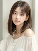 30代40代◎暗髪グレージュ美髪ミディアムボブ