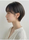 大人可愛いショートボブベージュ春カラー透明感丸み