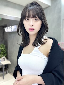 ヴェイン 渋谷(vain) ★くびレイヤー黒髪エモージュ小顔レイヤーロンググレーベージュ