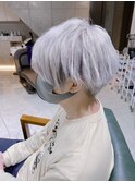 シルバーカラーツーブロックマッシュ グレーハイライト