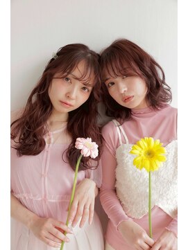 ぱっつんボブ/顔まわりカット/ブリーチなしダブルカラー