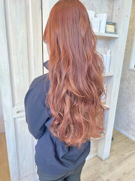 キャアリー(Caary) 福山市美容院Caary 透明感のあるコーラルピンクベージュカラー