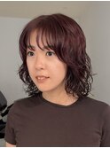 レイヤーパーマ/赤髪パーマ/ミディアムレイヤー/ボブパーマ