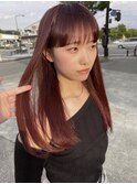 10代20代30代大人可愛いチェリーレッド×小顔シースルーバング