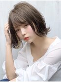 耳かけ/ショートボブ/フォギーベージュ/ウェーブパーマ【江角】