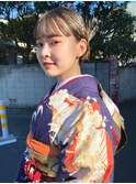 ショートアレンジ　金箔ヘア　振袖ヘア　ヘアセット　表参道