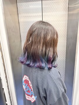 ファイブバイジエクト 堀江(FIVE by The Ect) ボブ×裾ブルー×パープル