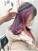 【堀惠】インナーカラーイヤリングカラーピンクパープル20代30代