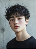ツイストスパイラルパーマ/マッシュパーマ/刈り上げ/黒髪