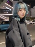 R2_ウルフボブ×ターコイズブルー/大人かっこいい/Wカラー