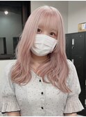 ba1809透明感赤髪ミルクティーピンクベビーピンク外巻きパーマ