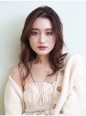 韓国風レイヤー長め前髪セミロング 顔周りレイヤー モカブラウン