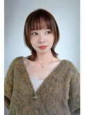 大人可愛い◎イメチェン似合わせカットフルバングレッドブラウン