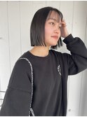 大人切りっぱなしボブ　ミニボブ　グレージューカラー