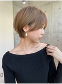 小顔丸みショート/ブリーチなし透明感カラー/博多