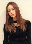 ストレート艶髪小顔カットネビージュワンレンひし形ボブルフ黒髪