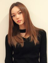 ストレート艶髪小顔カットネビージュワンレンひし形ボブルフ黒髪