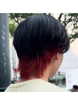 メンズサロン ガウディ 博多店(men's salon Gaudi) レッドインナーカラー×メンズウルフカット