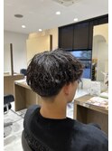 アップバング×波巻きパーマ