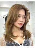 A82透明感ミルクティーベージュ韓国ヘアザクザクレイヤーカット