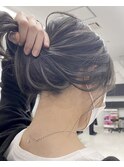 小顔セミウェットウェーブハイライトカラーオリーブカラー着物
