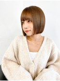 20代30代ミニボブココアブラウン小顔美肌ストレート丸み