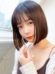 20代30代ミニボブココアブラウン小顔美肌ストレート丸み