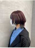 ウルフカット　ウルフヘア　インナーカラー　ピンクグレー