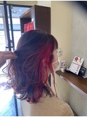 インナーカラー×インナーレッド×巻き髪