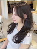 (レイヤーカット/韓国ヘア/かきあげ前髪/小顔/黒髪)