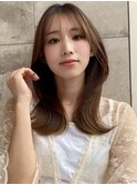 セミロング30代40代ストレートレイヤー前髪なし前髪あり表参道