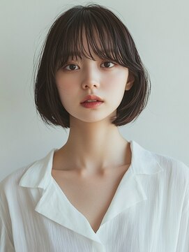 ミロア 薬院(miroa) 内巻きレイヤーボブ シースルーバング グレージュ