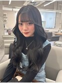 12543艶髪アッシュブラックグレージュ韓国風巻きレイヤーカット