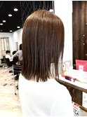ロングショートワンカールパーマカーキグレージュ前髪錦糸町