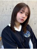 ストレート顔まわりレイヤーミディアムシースルーバングヘア