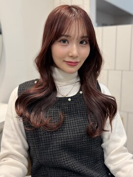 ロングレイヤーカット/ピンクブラウン/髪質改善ストレート