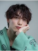 韓国ヘアニュアンスコンマバングセンターパートフェザーパーマ