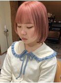 顔周りレイヤーボブ ボブ ピンク コーラルピンク 担当落合