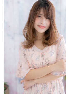 ミック 日暮里店(miq) 大人かわいいAライン斜めバングくせ毛風ゆるふわミディb1