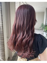 ロング/ゆるふわ巻き髪/暖色カラー/ピンクカラー/ブリーチなし
