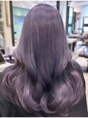 透明感カラー　ラベンダーアッシュ　ロング　カール　韓国ヘア