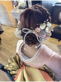 成人式　ヘアセット　まとめ髪　金箔　辻堂