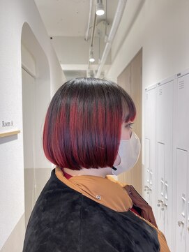 サロウィン 名古屋本山店(SALOWIN) ブリーチあり/ショートボブ/デザインカラー/赤髪