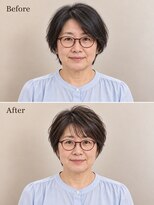 aptas 青山/表参道 白髪染め/白髪ぼかしハイライト/ボリュームアップエクステ&nbsp;50代の大人ショート｜表参道・青山