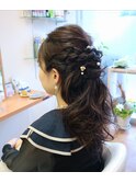 二段編みハーフアップ