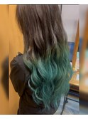 オリーブグリーングラデーションカラーポイントブリーチロング