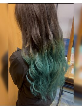 フレンズ 手稲店(friend's) オリーブグリーングラデーションカラーポイントブリーチロング